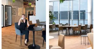 Pronájem kanceláře praha, wework, worklounge, coworking, žena sedí a pracuje s počítačem